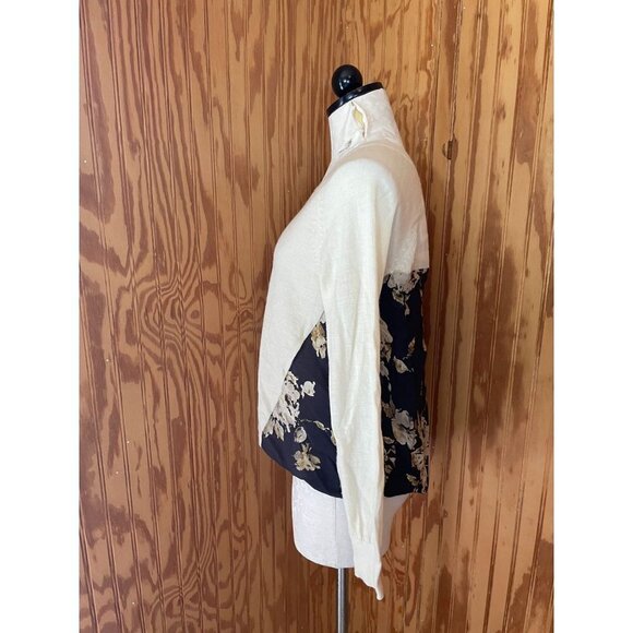 Anthropologie Moth Wool Blend Top Stretch Long Sleeve Floral Knit Pullover M - Picture 3 of 9